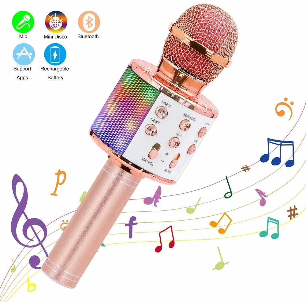 Wireless Karaoke Microphone Bluetooth Speaker KTV Player with Dancing LED Lights